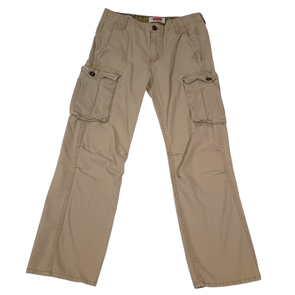 Levis Khaki Cargo Pants Tan Straight Leg Utility Trousers W28 L28‎ Fit 30x27